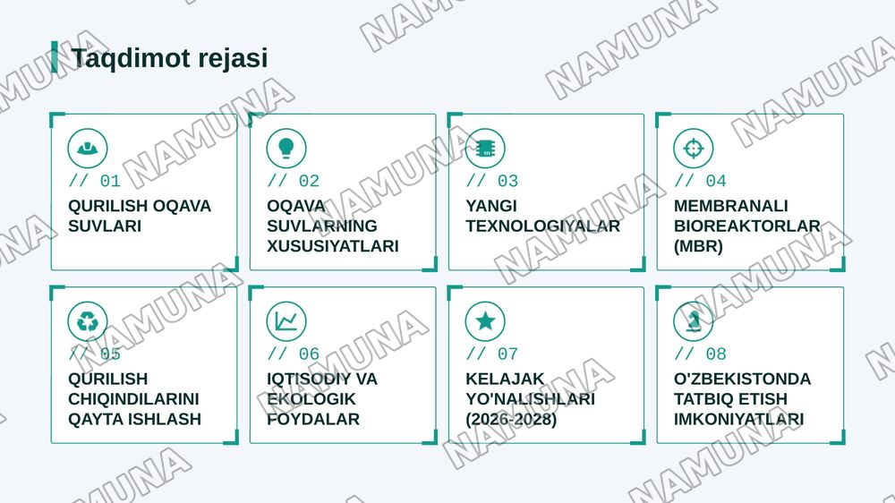 Qurilish sohasida hosil bo'lgan oqava suvlarni tozalashning zamonaviy texnologiyalarini ishlab chiqish. — zamonaviy taqdimot, 2-slayd