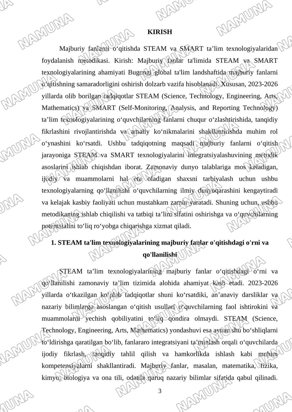 S6. Majburiy fanlarni o‘qitishda STEAM va SMART ta’lim texnologiyalaridan foydalanish metodikasi. — mustaqil ish, 3-varaq