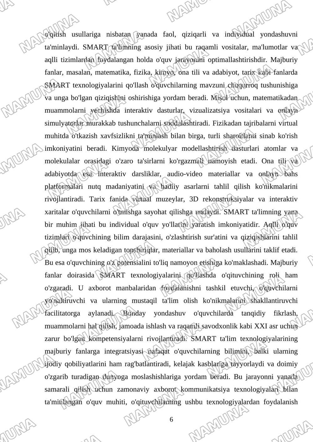S6. Majburiy fanlarni o‘qitishda STEAM va SMART ta’lim texnologiyalaridan foydalanish metodikasi. — mustaqil ish, 6-varaq