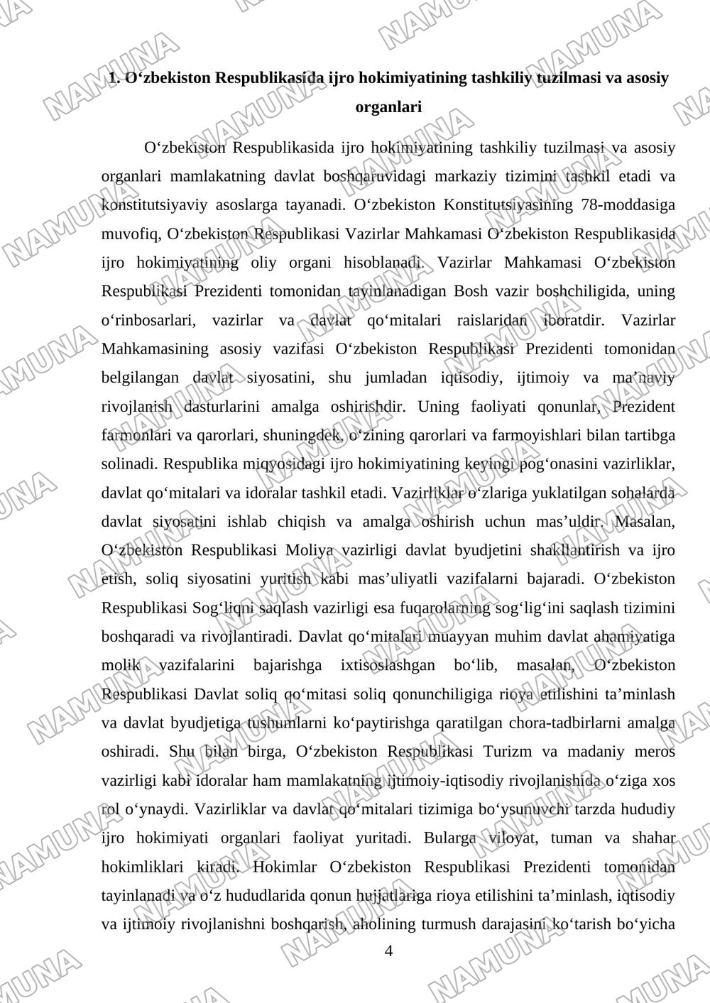 Oʻzbekiston respublikasida ijro hokimiyati — mustaqil ish, 4-varaq