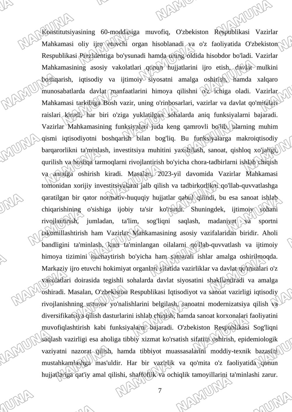 Oʻzbekiston respublikasida ijro hokimiyati — mustaqil ish, 7-varaq