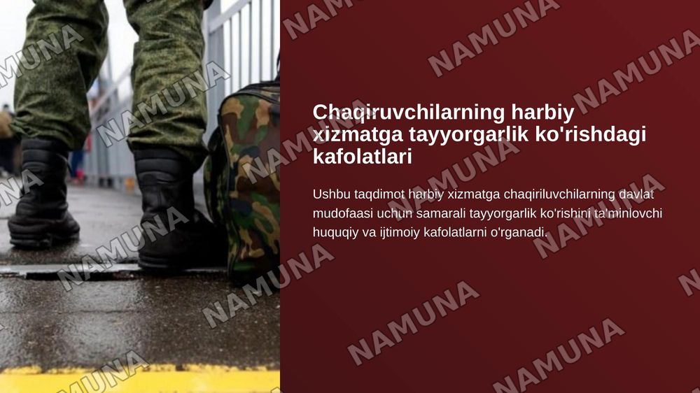 Chaqiruvchilarning harbiy xizmatga tayyorgarlik korishdagi kafolatlari — zamonaviy taqdimot, 1-slayd