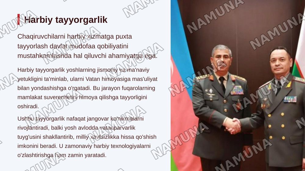Chaqiruvchilarning harbiy xizmatga tayyorgarlik korishdagi kafolatlari — zamonaviy taqdimot, 3-slayd