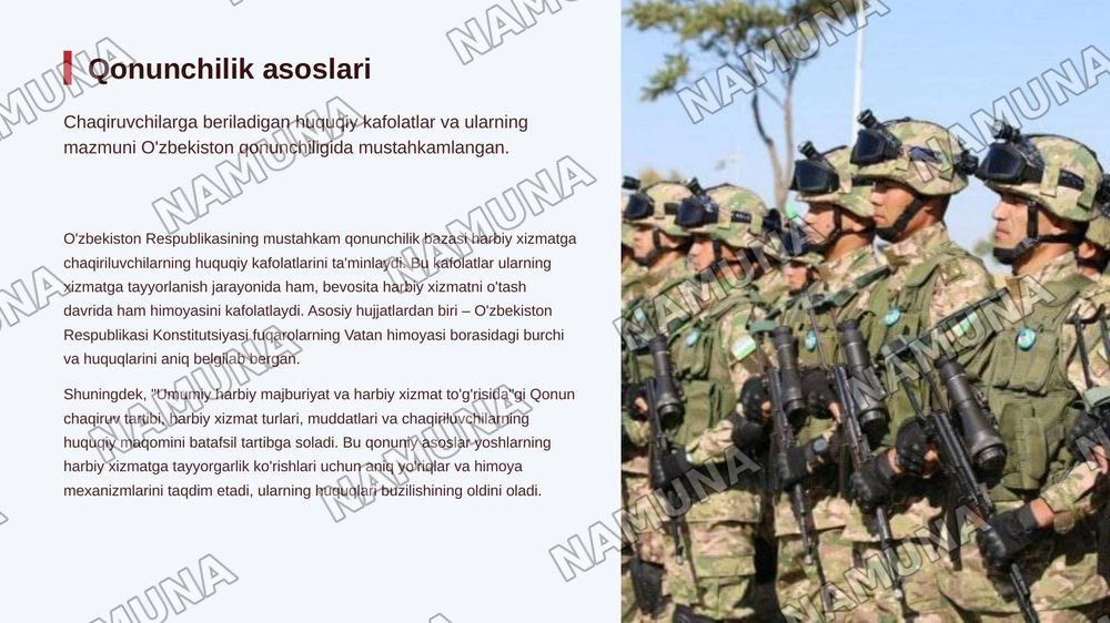 Chaqiruvchilarning harbiy xizmatga tayyorgarlik korishdagi kafolatlari — zamonaviy taqdimot, 5-slayd