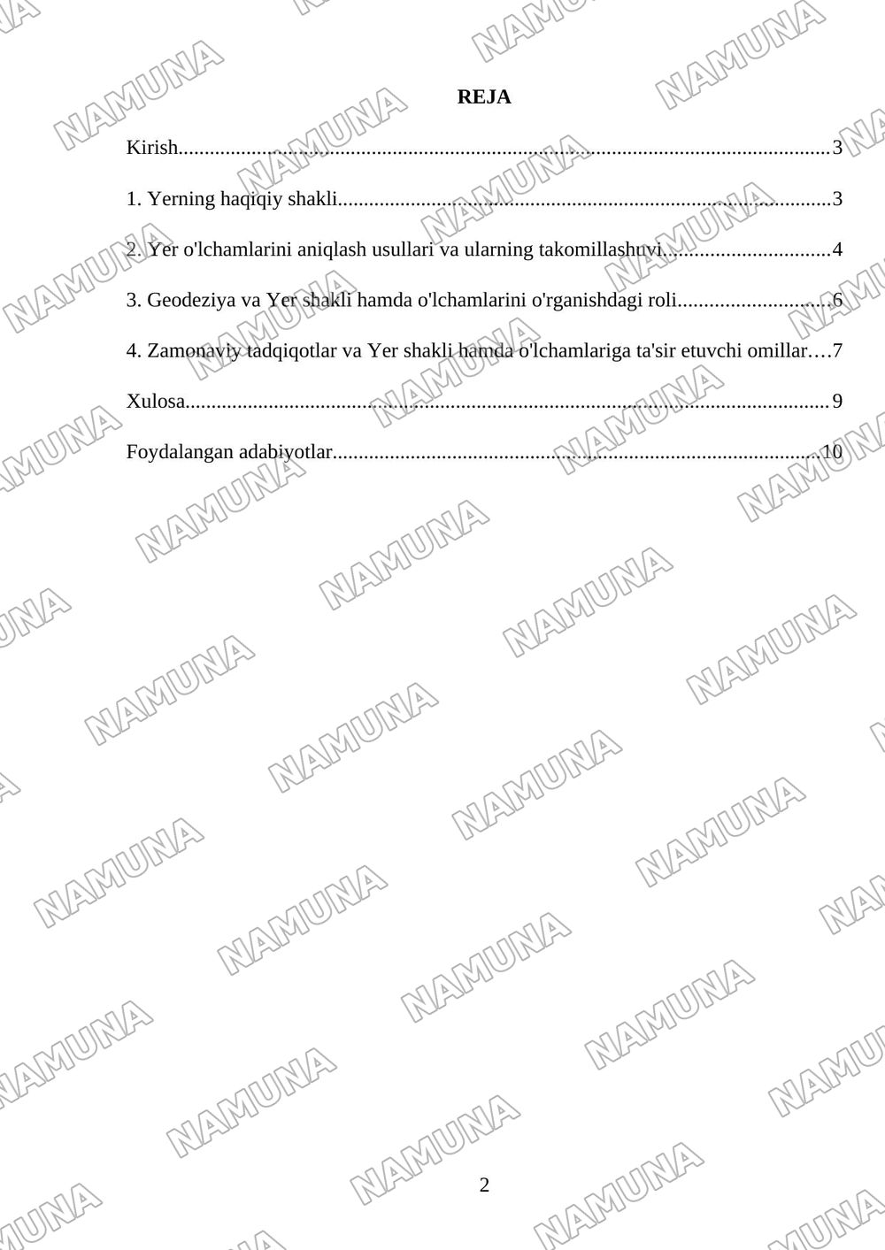 Yerning shakli va õlchamlari. — referat, 2-varaq