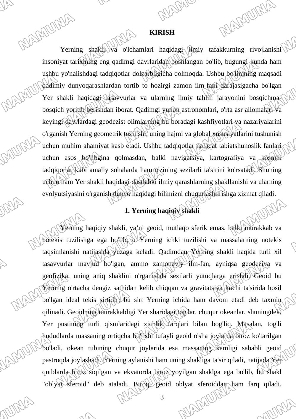 Yerning shakli va õlchamlari. — referat, 3-varaq