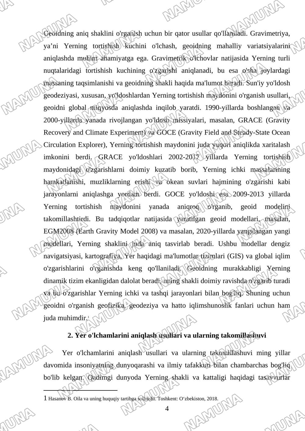 Yerning shakli va õlchamlari. — referat, 4-varaq