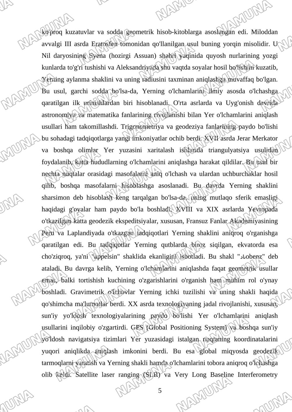 Yerning shakli va õlchamlari. — referat, 5-varaq