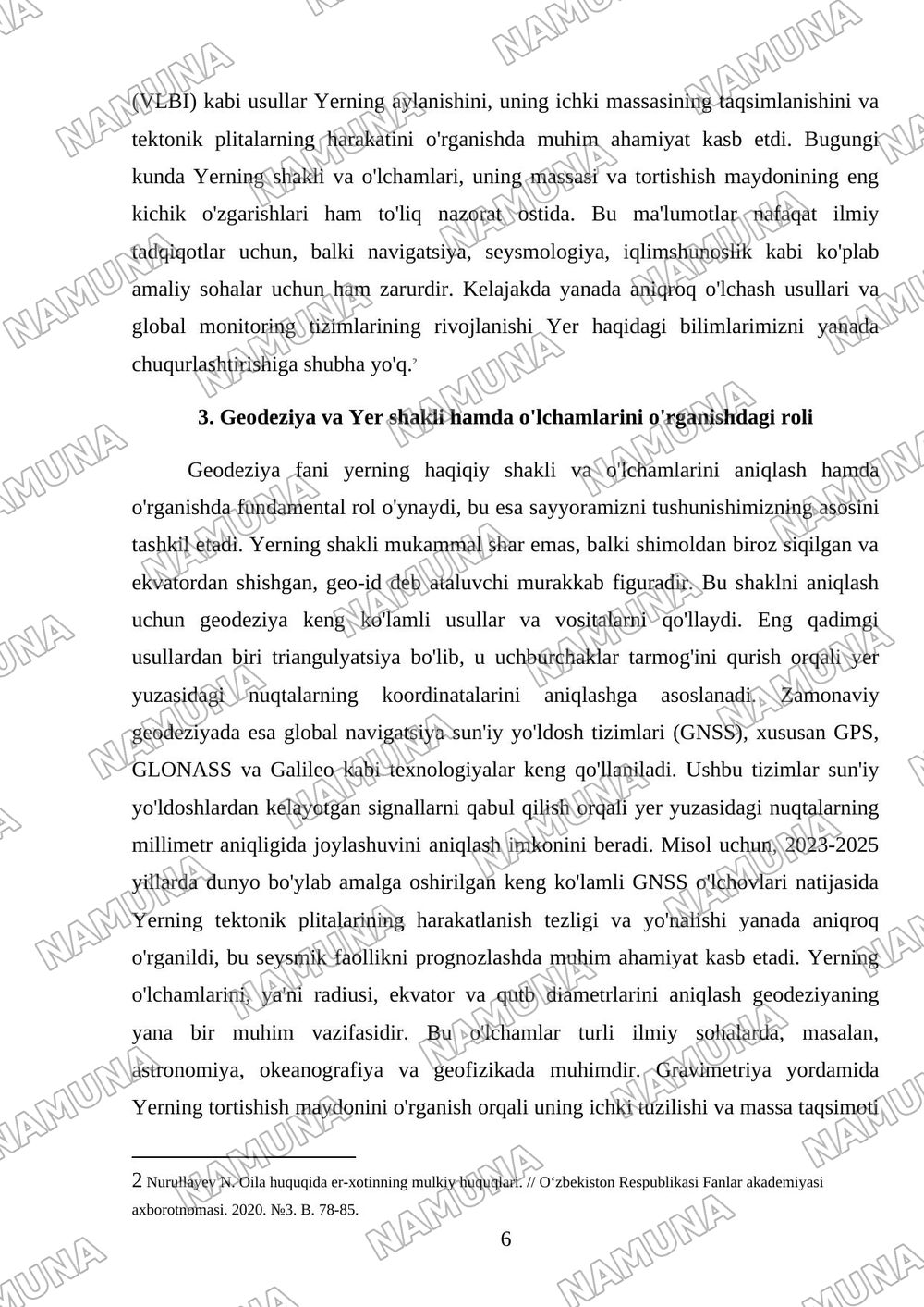 Yerning shakli va õlchamlari. — referat, 6-varaq