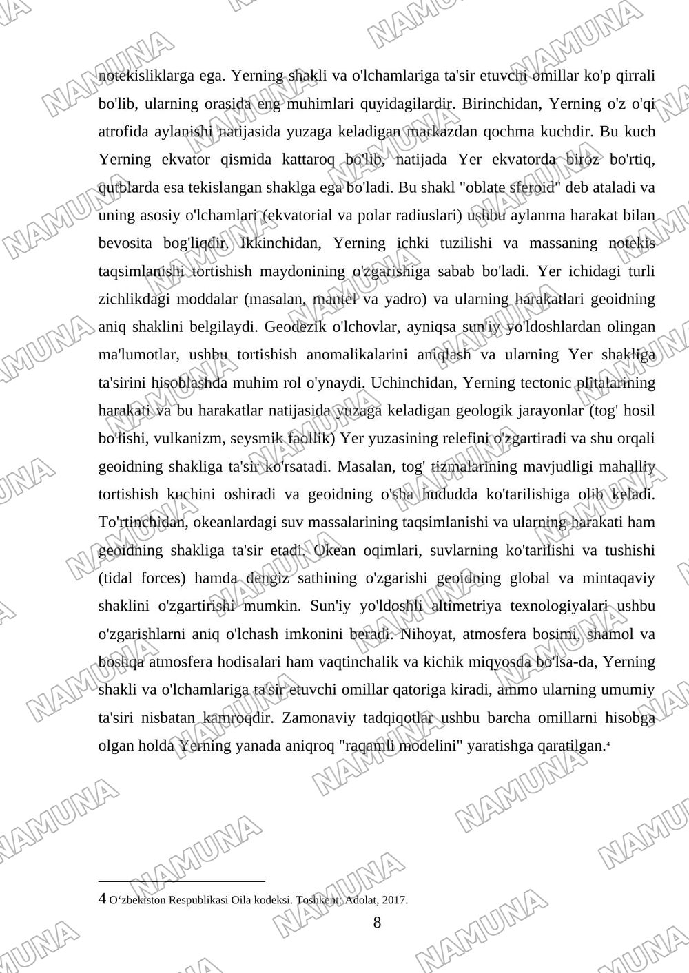 Yerning shakli va õlchamlari. — referat, 8-varaq