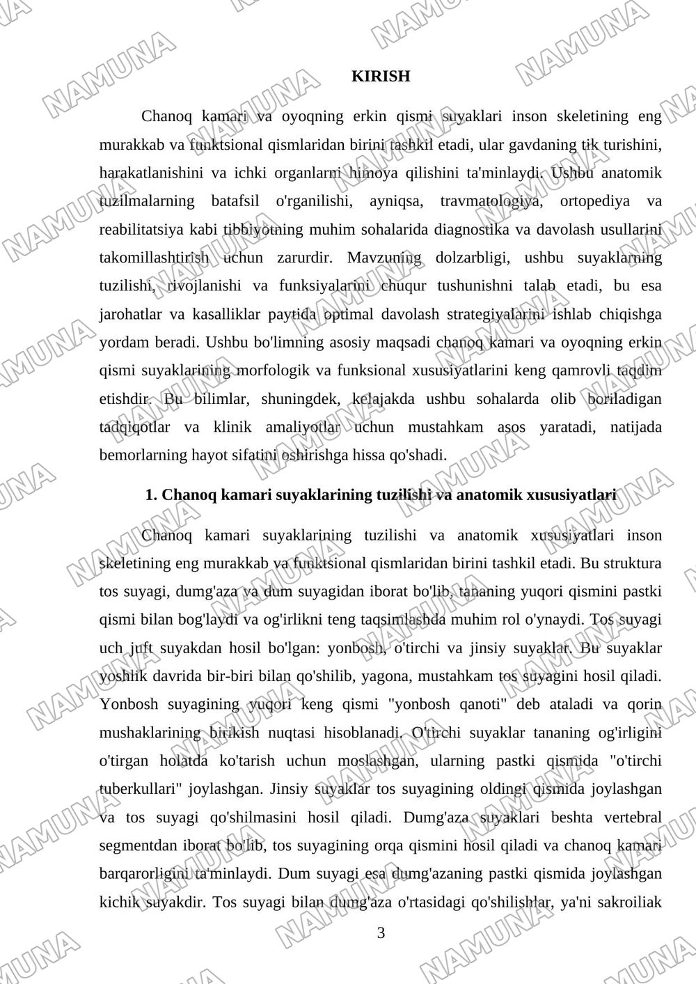 Chanoq kamari va oyoqning erkin qismi suyaklari — mustaqil ish, 3-varaq