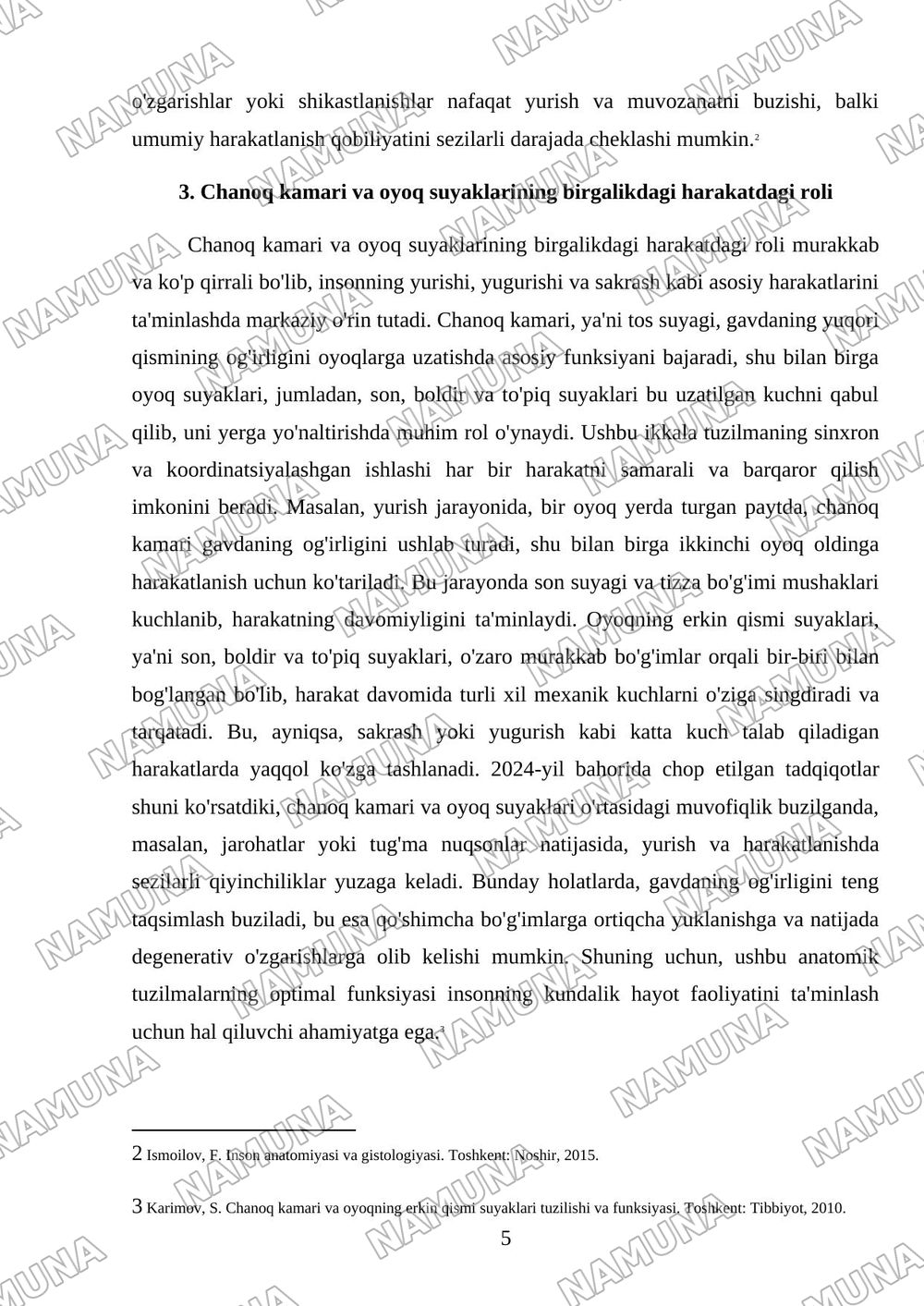 Chanoq kamari va oyoqning erkin qismi suyaklari — mustaqil ish, 5-varaq