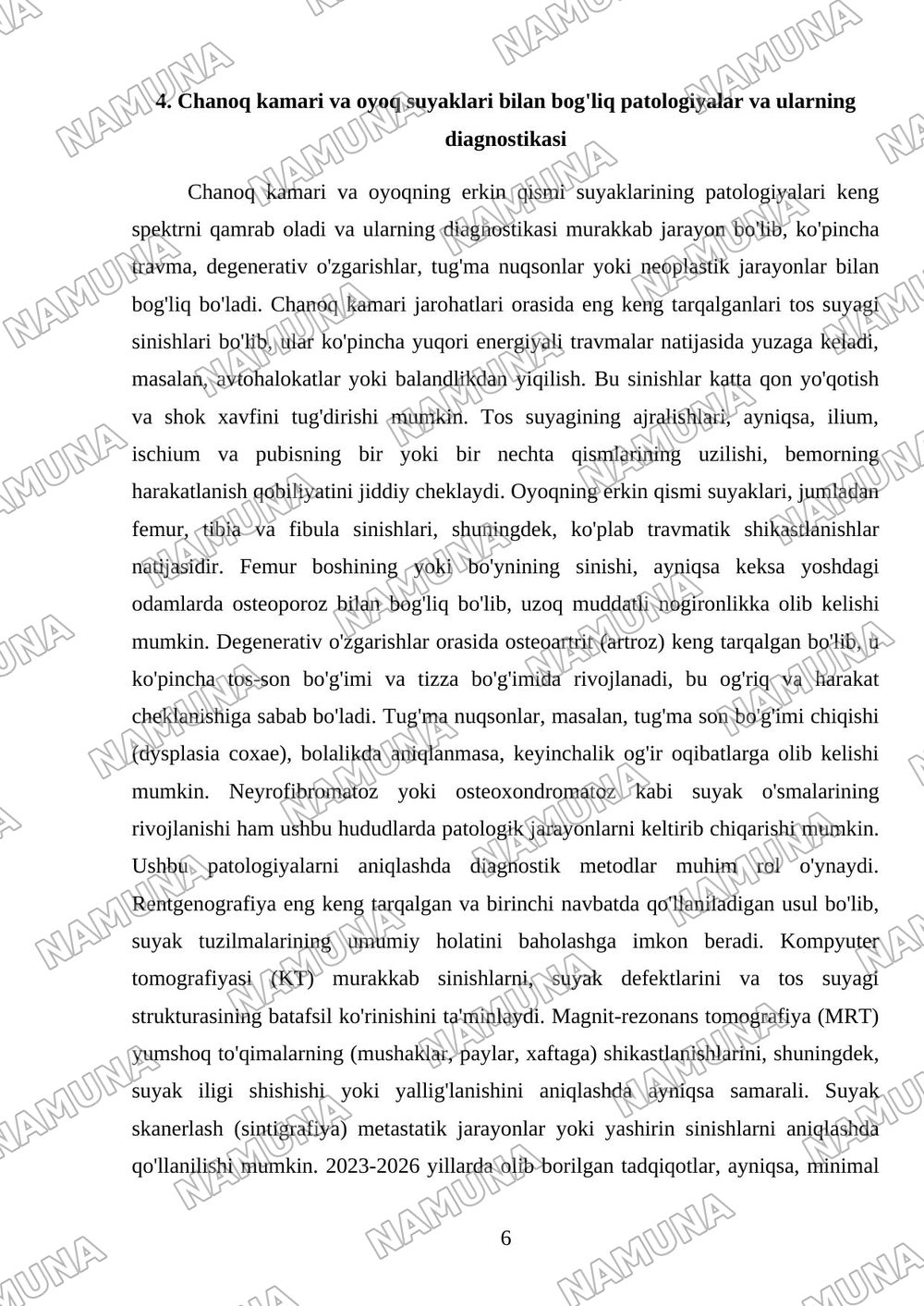 Chanoq kamari va oyoqning erkin qismi suyaklari — mustaqil ish, 6-varaq