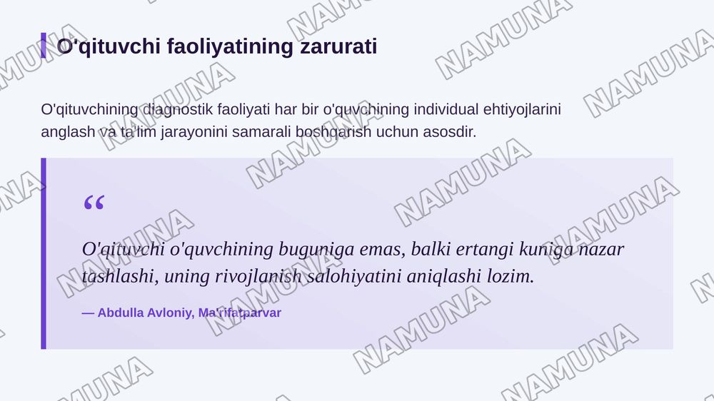 Pedagogik diagnostika jarayonida o'qituvchi faoliyatining mazmuni — zamonaviy taqdimot, 4-slayd