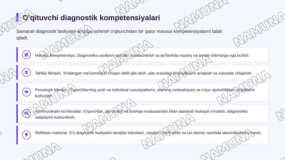 Pedagogik diagnostika jarayonida o'qituvchi faoliyatining mazmuni — zamonaviy taqdimot, 8-slayd
