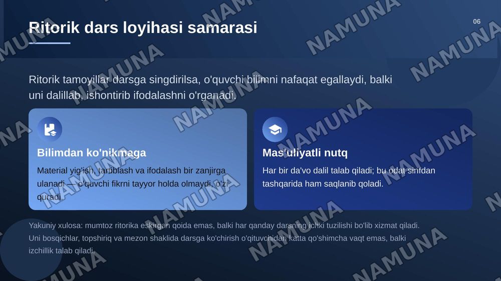 Mumtoz ritorika qoidalarini dars loyihasiga tatbiq etish — zamonaviy taqdimot, 7-slayd