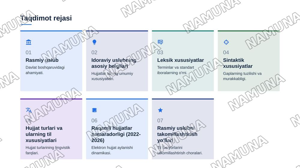 Rasmiy idoraviy uslub va hujjatlar tilining xususiyatlari — zamonaviy taqdimot, 2-slayd