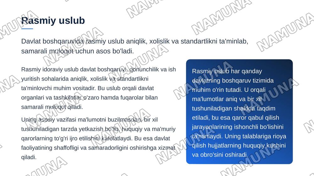 Rasmiy idoraviy uslub va hujjatlar tilining xususiyatlari — zamonaviy taqdimot, 3-slayd