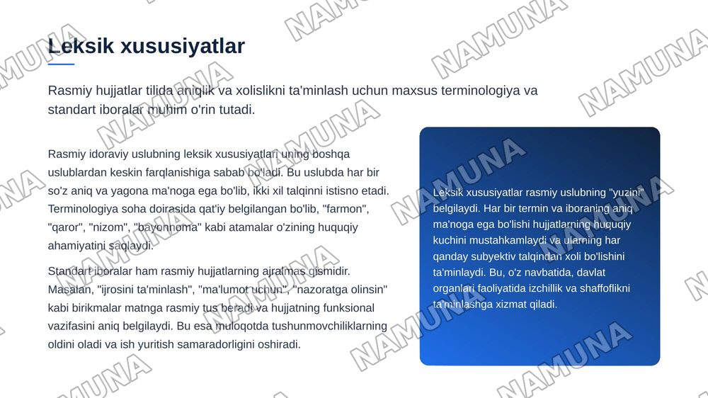 Rasmiy idoraviy uslub va hujjatlar tilining xususiyatlari — zamonaviy taqdimot, 5-slayd