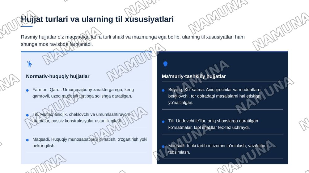 Rasmiy idoraviy uslub va hujjatlar tilining xususiyatlari — zamonaviy taqdimot, 7-slayd
