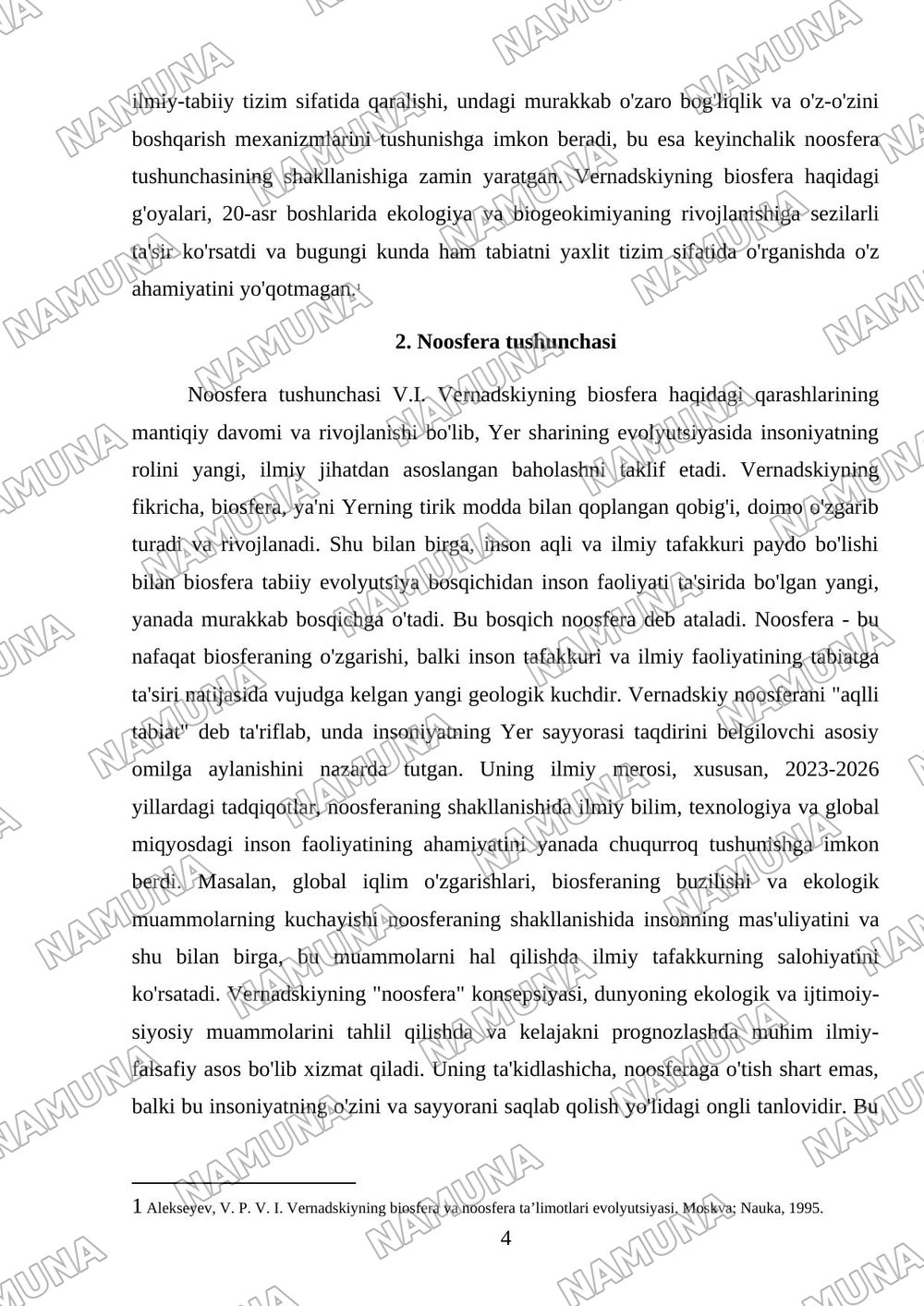 Biosfera va noosfera haqidsagi V.I.Vernandskiyning o'rganishlari — mustaqil ish, 4-varaq