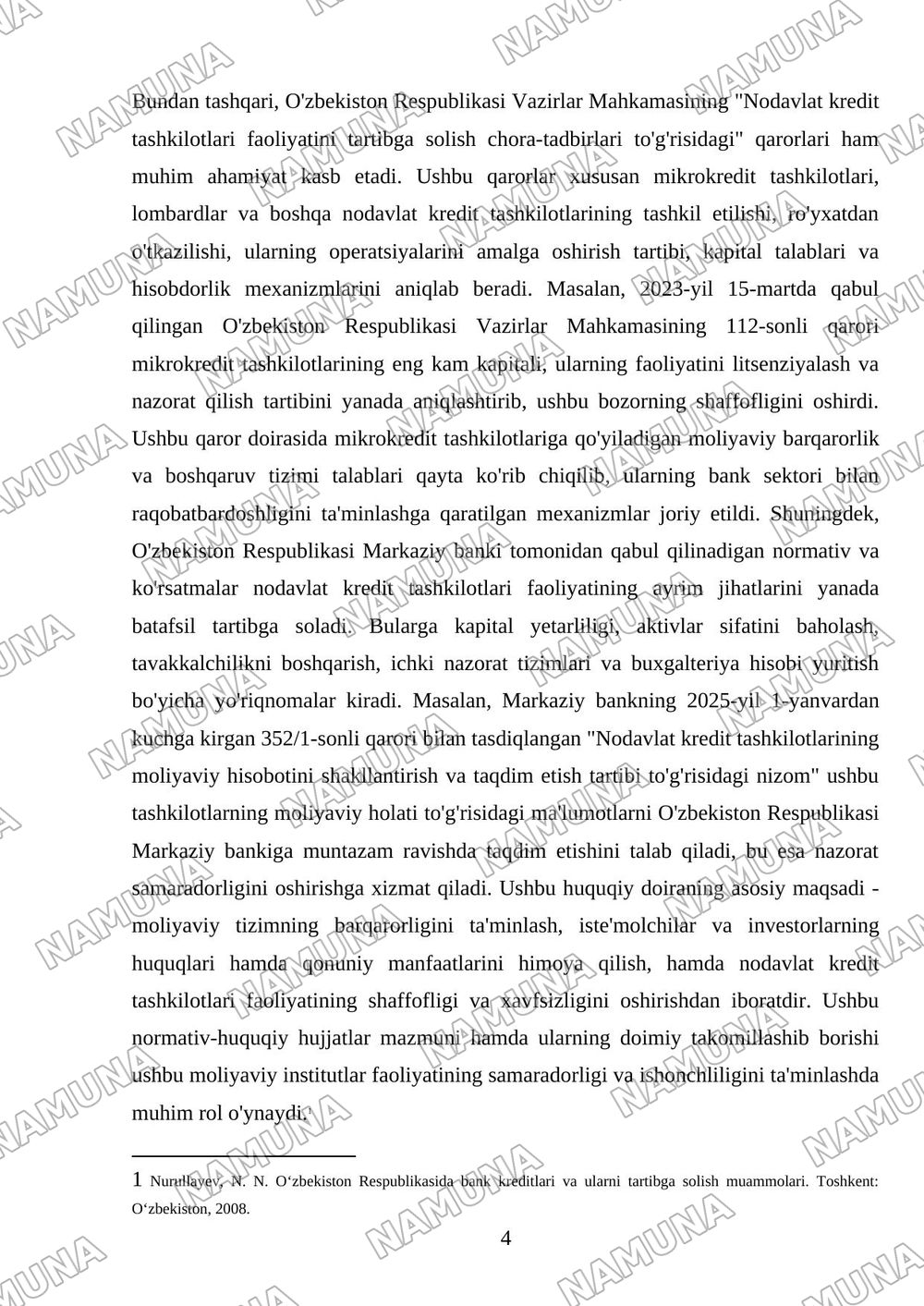 Nobank kredit tashkilotlari faoliyatini tartibga soluvchi qonun hujjatlari qaysilar? — mustaqil ish, 4-varaq