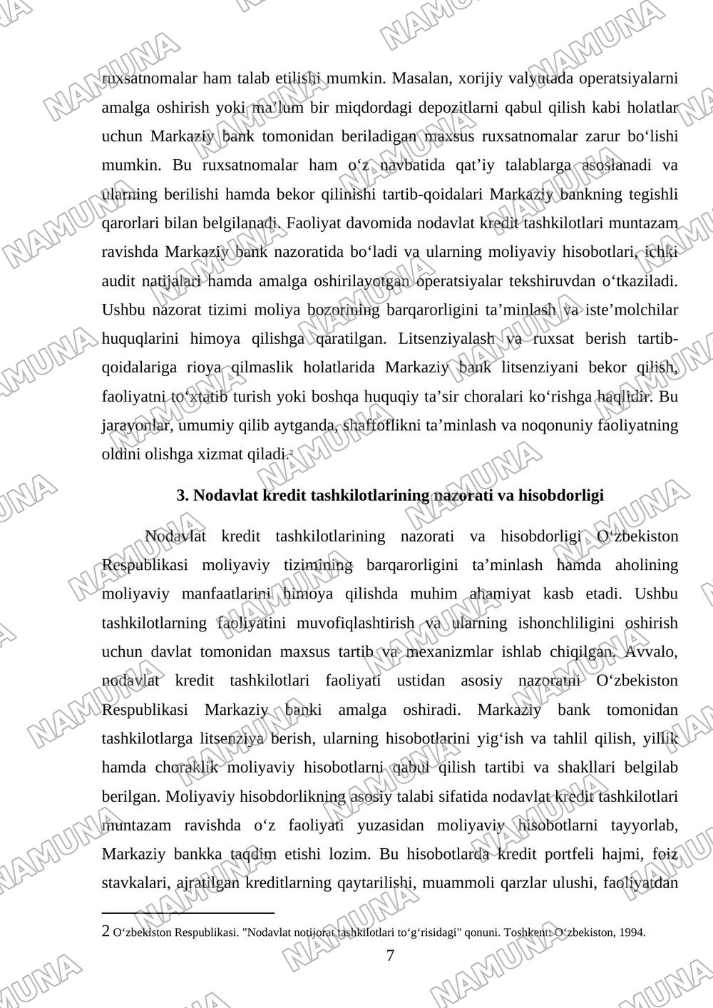 Nobank kredit tashkilotlari faoliyatini tartibga soluvchi qonun hujjatlari qaysilar? — mustaqil ish, 7-varaq