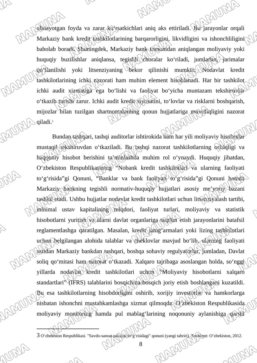 Nobank kredit tashkilotlari faoliyatini tartibga soluvchi qonun hujjatlari qaysilar? — mustaqil ish, 8-varaq