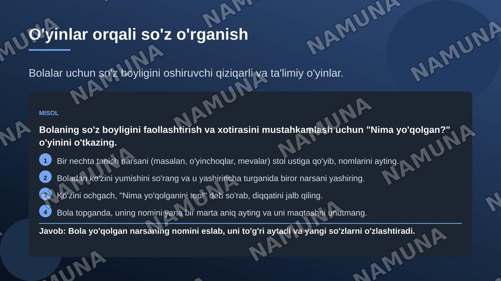 Bolalarga so'z ma'nosi tushuntirishning sodda usullari — zamonaviy taqdimot, 8-slayd