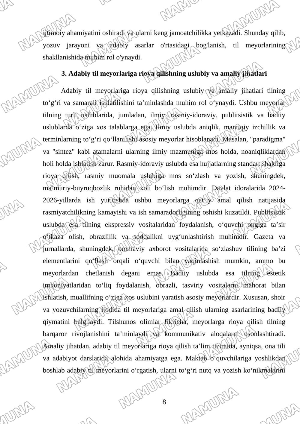 Adabiy til meyorlari haqida — mustaqil ish, 8-varaq