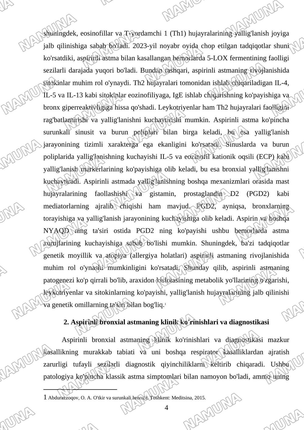 Aspirinli Bronxial astma — mustaqil ish, 4-varaq