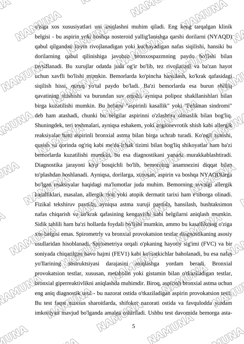 Aspirinli Bronxial astma — mustaqil ish, 5-varaq
