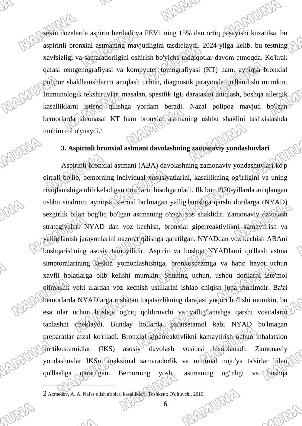 Aspirinli Bronxial astma — mustaqil ish, 6-varaq