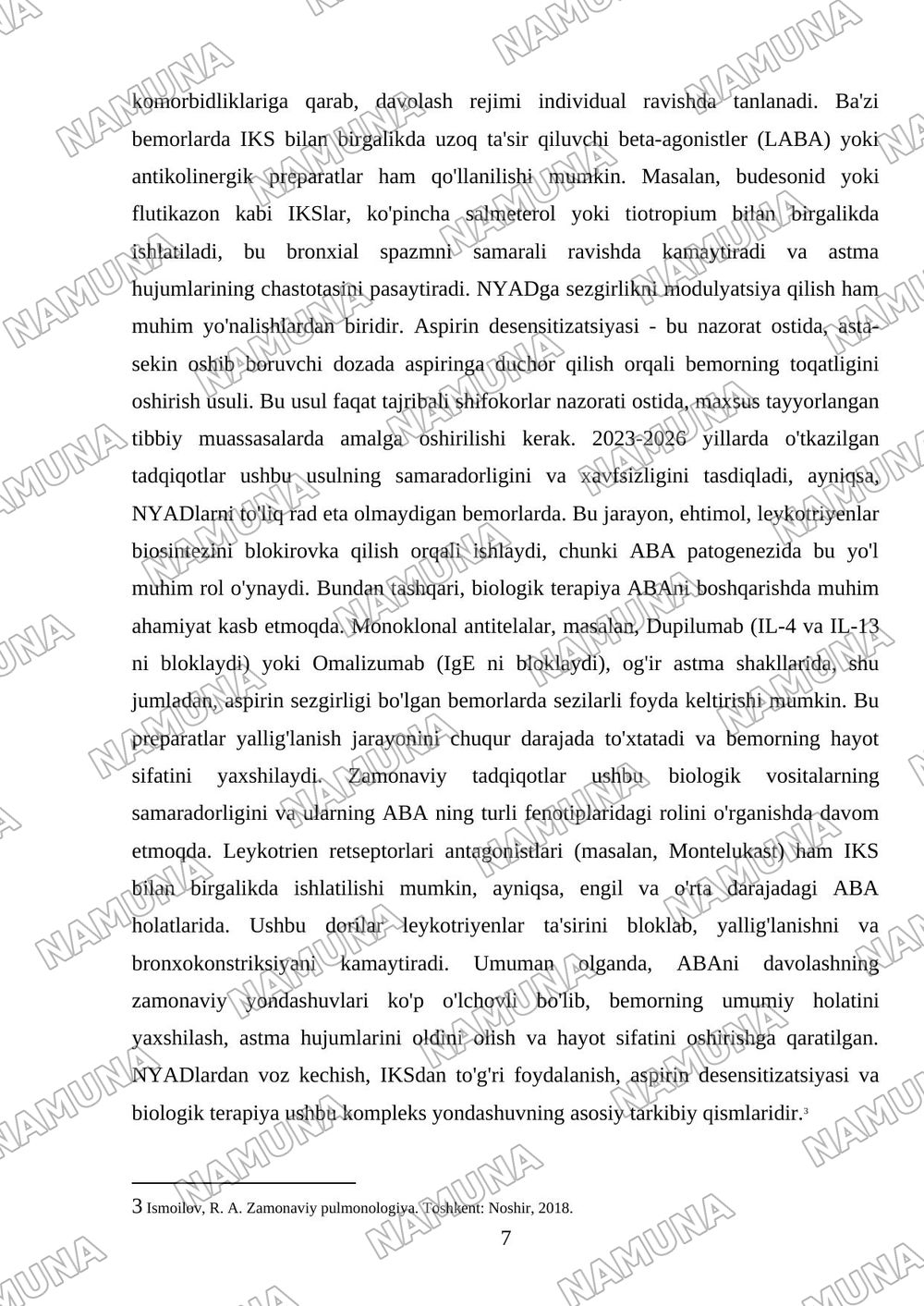 Aspirinli Bronxial astma — mustaqil ish, 7-varaq