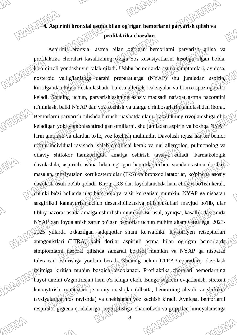 Aspirinli Bronxial astma — mustaqil ish, 8-varaq