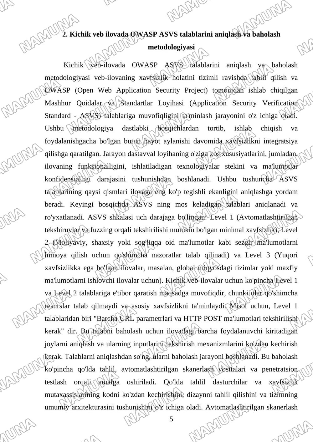 Security Engineering: kichik veb ilovada OWASP ASVS standartini qo'llash; — mustaqil ish, 5-varaq