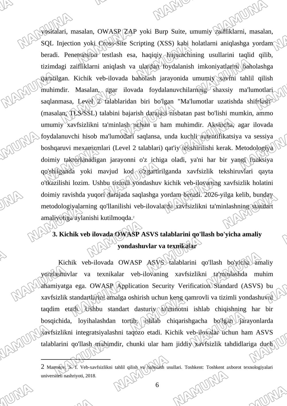 Security Engineering: kichik veb ilovada OWASP ASVS standartini qo'llash; — mustaqil ish, 6-varaq