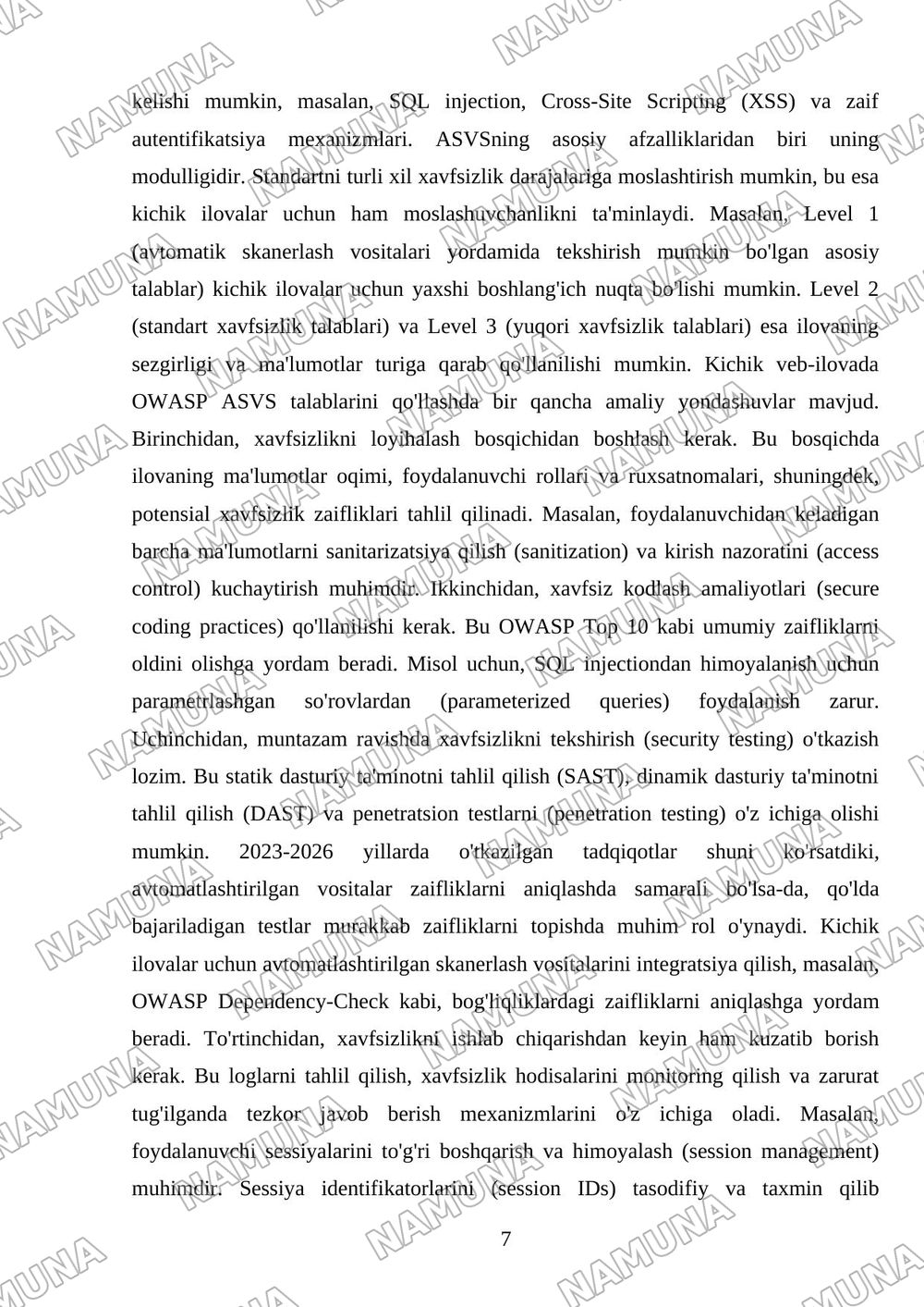 Security Engineering: kichik veb ilovada OWASP ASVS standartini qo'llash; — mustaqil ish, 7-varaq