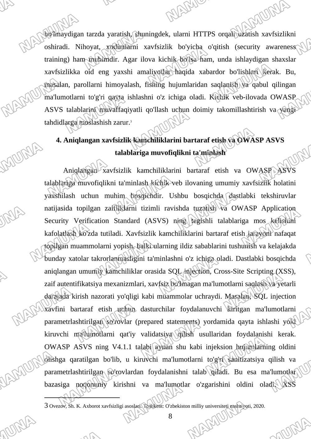 Security Engineering: kichik veb ilovada OWASP ASVS standartini qo'llash; — mustaqil ish, 8-varaq