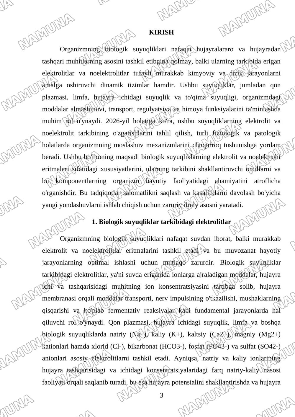 Organizmning biologik suyuqliklari elektrolit va noelektrolitlar eritmalari sifatida — mustaqil ish, 3-varaq