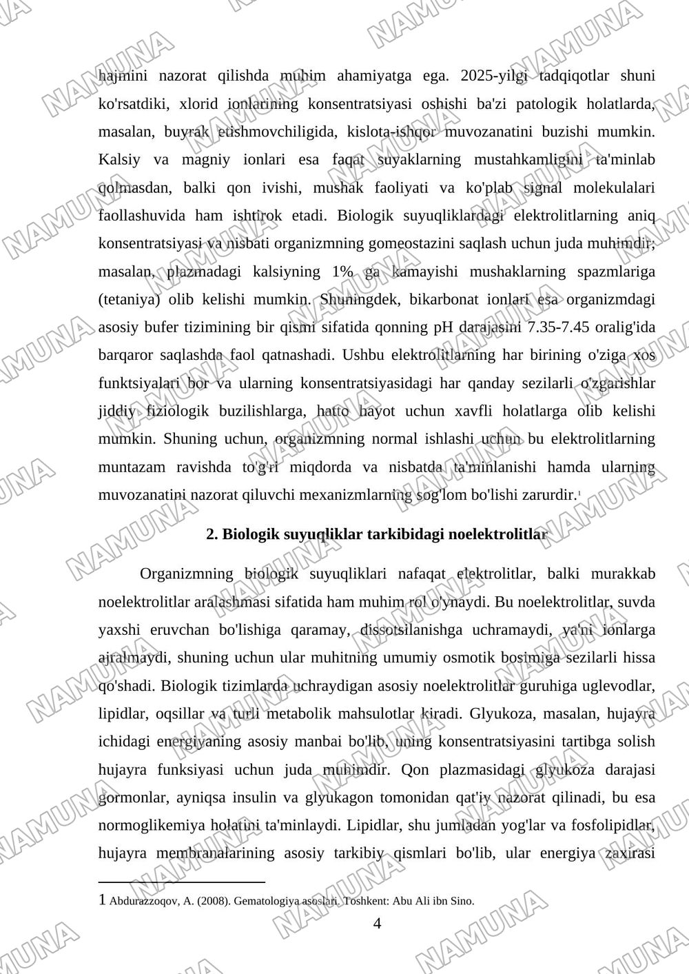 Organizmning biologik suyuqliklari elektrolit va noelektrolitlar eritmalari sifatida — mustaqil ish, 4-varaq