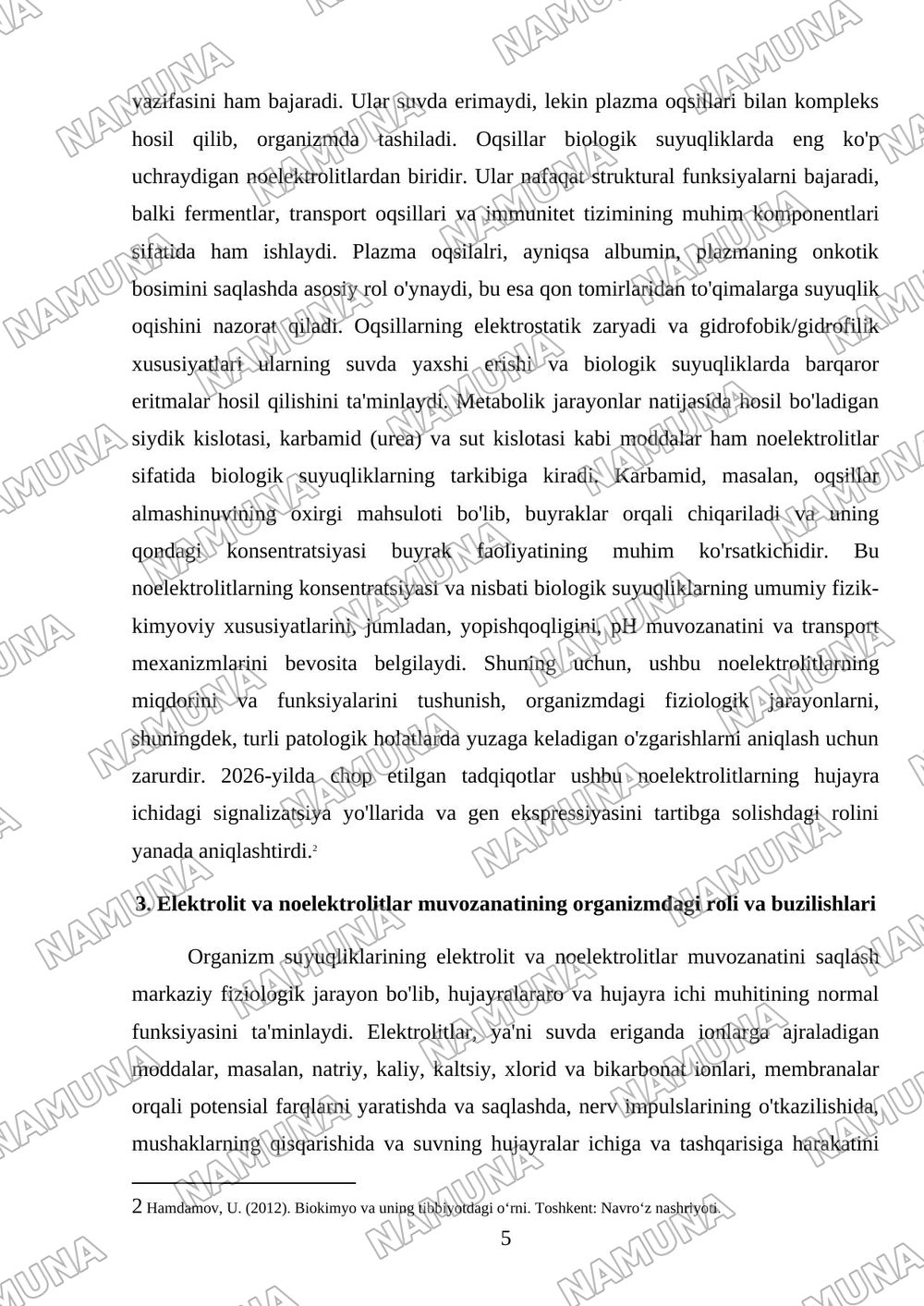 Organizmning biologik suyuqliklari elektrolit va noelektrolitlar eritmalari sifatida — mustaqil ish, 5-varaq