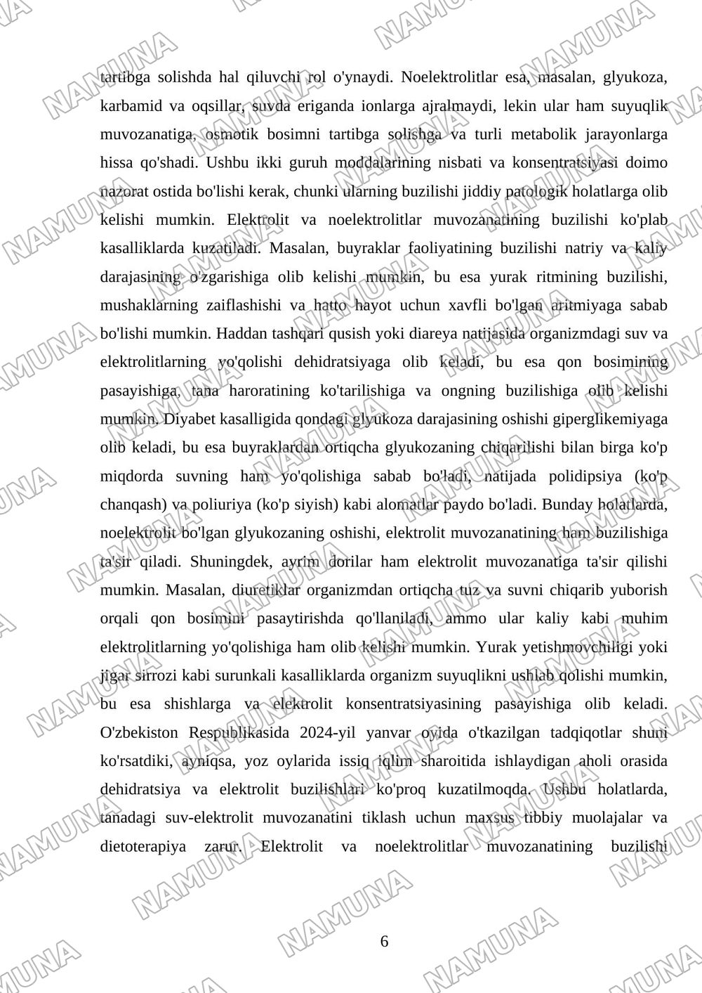 Organizmning biologik suyuqliklari elektrolit va noelektrolitlar eritmalari sifatida — mustaqil ish, 6-varaq