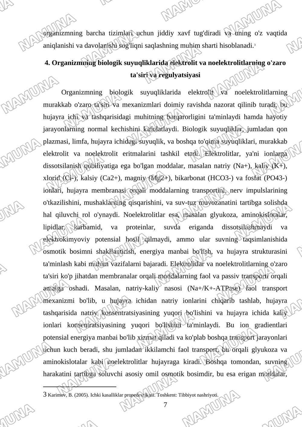 Organizmning biologik suyuqliklari elektrolit va noelektrolitlar eritmalari sifatida — mustaqil ish, 7-varaq
