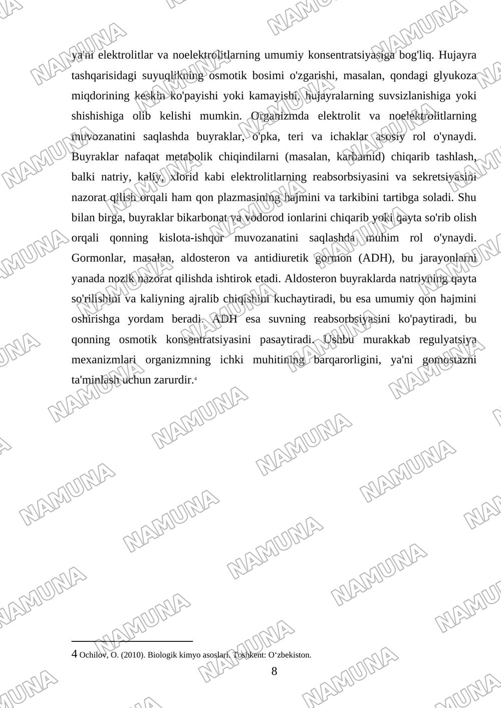 Organizmning biologik suyuqliklari elektrolit va noelektrolitlar eritmalari sifatida — mustaqil ish, 8-varaq