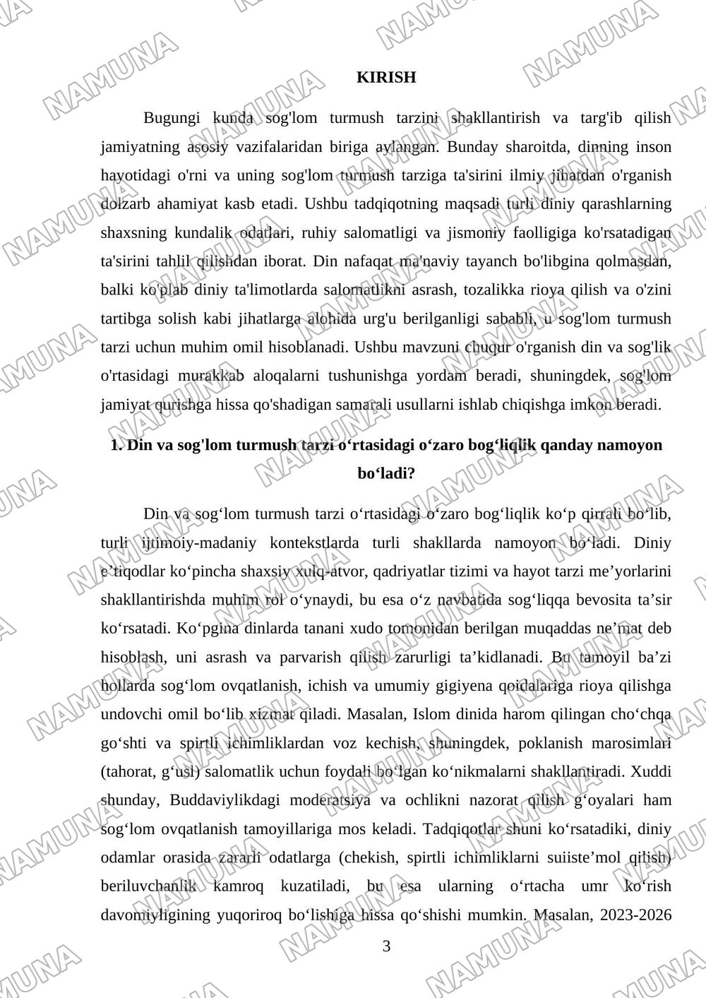 Din va sog'lom turmush tarzi — mustaqil ish, 3-varaq