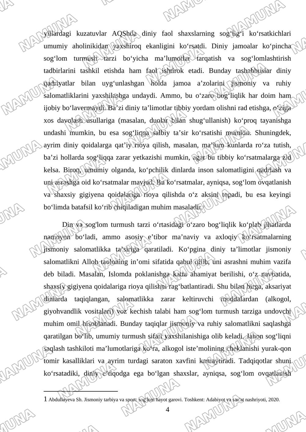 Din va sog'lom turmush tarzi — mustaqil ish, 4-varaq