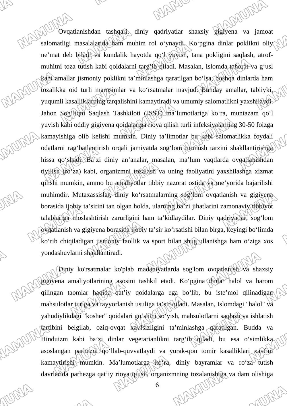 Din va sog'lom turmush tarzi — mustaqil ish, 6-varaq
