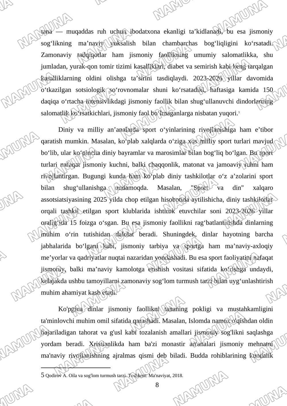 Din va sog'lom turmush tarzi — mustaqil ish, 8-varaq