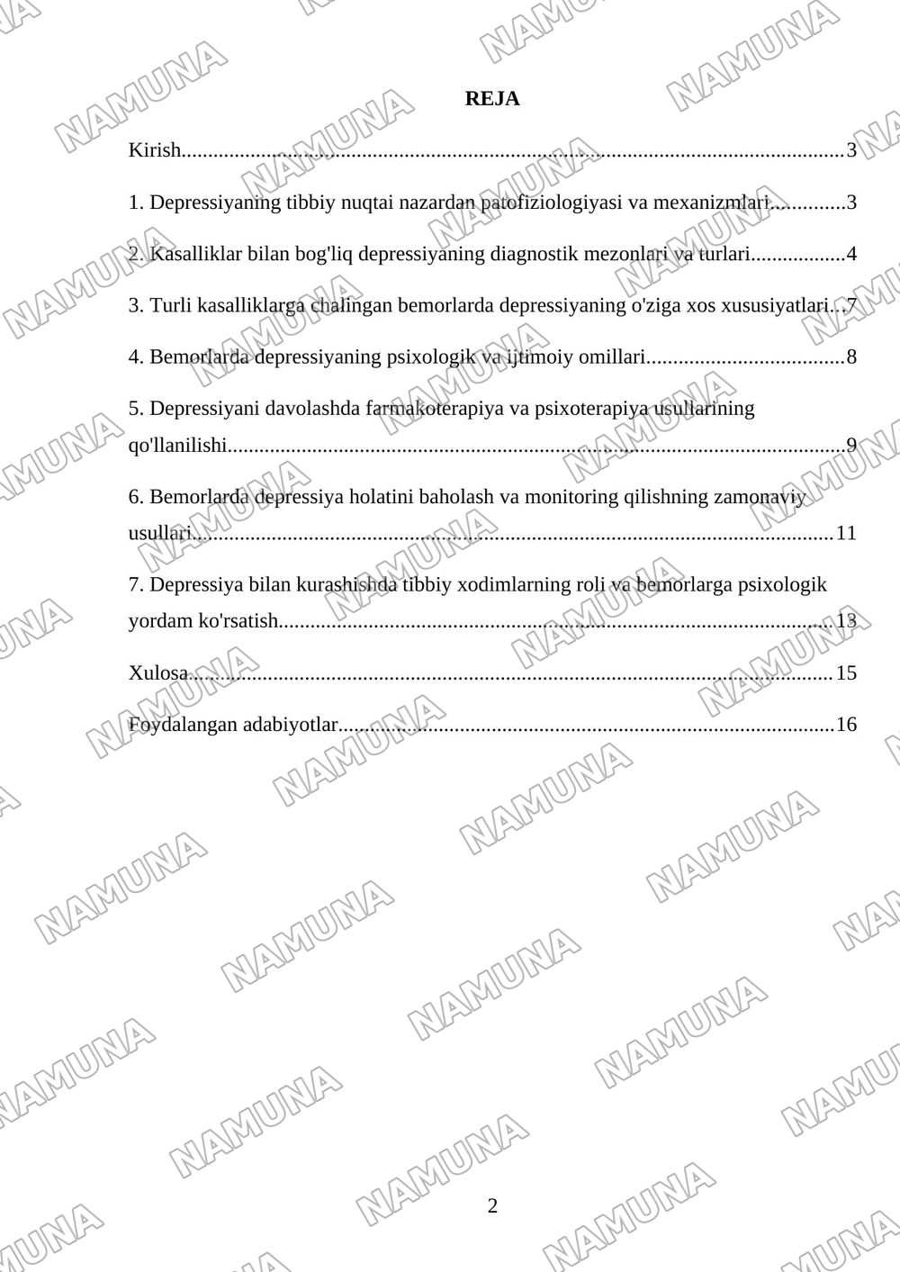 Bemorlarda depressiya holati. — referat, 2-varaq